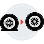 Icon indicating a flat tire and a full tire.