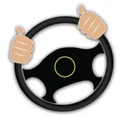 Hands maintaining control on a steering wheel